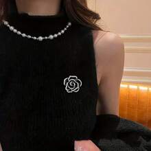 1pc Sparkling Black Camellia Brooch, Made Of Alloy, Enamel Pins For Ladies,Ideal For Pairing With Suits, Shirts, Jackets, Dresses, Showcasing Elegance And Style Christmas Gift