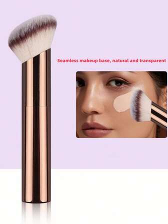 1 st. vinklad foundationborste med aluminiumhandtag, concealerborste, konturborste, sömlöst bärbart sminkverktyg