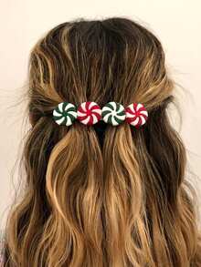 1pc/4pcs Women's Fashion Elegant Christmas Candy Decor Colorful Christmas Candy Pinwheel Lollipop Red White Green Black Red Hairclips, Suitable For Christmas Party Decoration And Wear, Hair Slide, Hair Barrettes