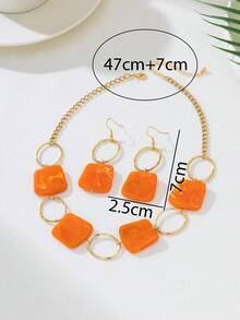 Set de 3 piezas de joyas elegantes con aretes y collar de círculo de resina de colores, regalo para mujeres