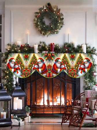 1pc Christmas Fireplace Scarf Decoration - Red And Gold Holiday Decoration With Bell, Pine Branch Pattern - Polyester Fiber Fireplace Cover, Flame Table Cover, Table Runway, Window Decoration - Easy To Hang On Fireplace Doors, Living Rooms, Party Decorations - Festive Atmosphere Decoration, Home Holiday Decoration, Bell And Butterfly Design, Easy To Care For Materials Home Decor Christmas Decorations Room Decor