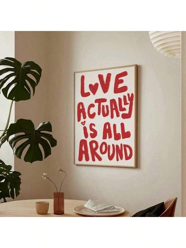 1pc Love Actually Is All Around Quote Wall Art Picture Retro Canvas Prints Paintings Red Typography Poster Romantic Decor For Bedroom, Living Room Couples, Or Gift For Her Unframed