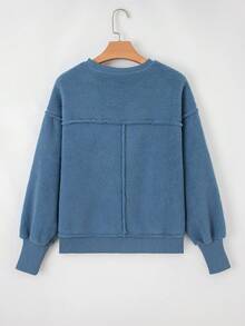 Acelitt Winter Women's Solid Color Plush Off Shoulder Bat Sleeve Patchwork Casual Round Neck Sports Shirt