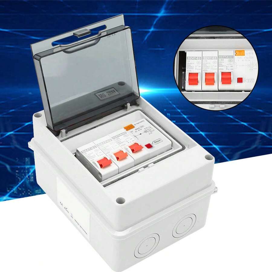 Mini Cuadro Eléctrico con Diferencial 40A 30mA – 2 Salidas MCB Total para Garajes y Caravanas Panel de Distribución 2 Circuitos – RCD 40A 30mA + Termomagnéticos 6A+16A – Protección contra Fugas de Corriente - Blanco - Ver 1