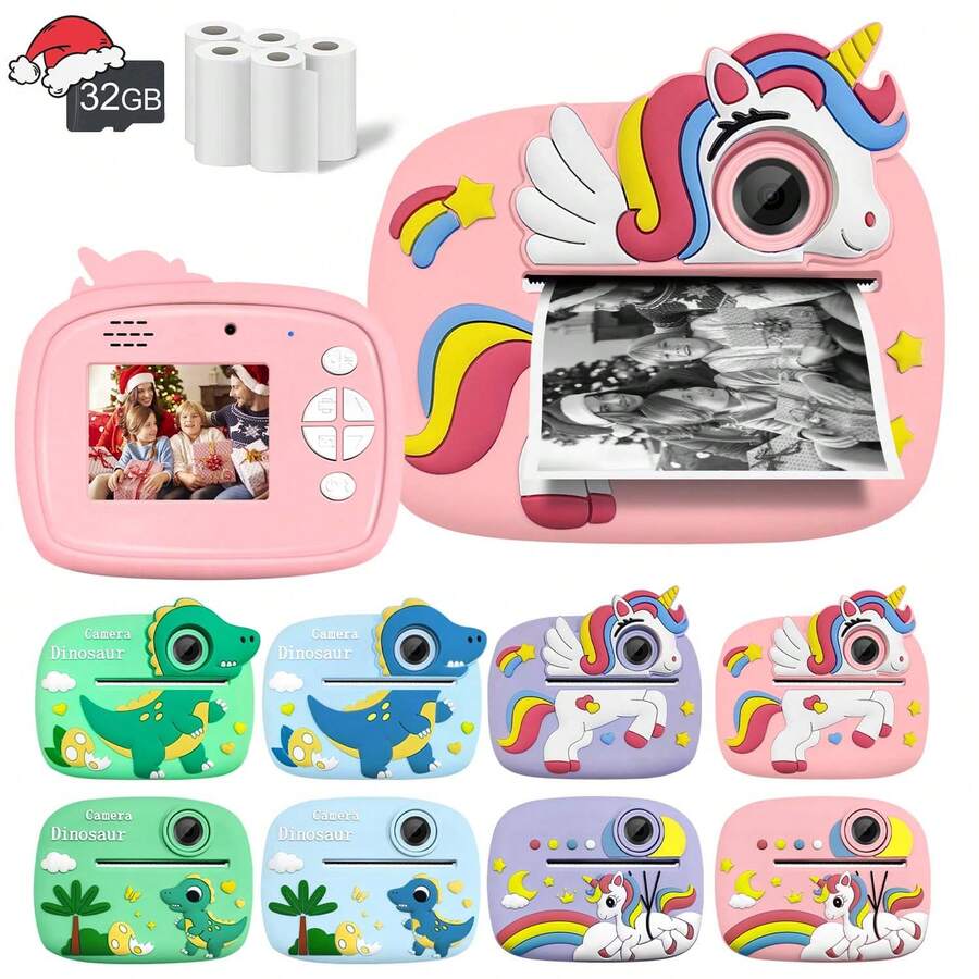 Fotocamera istantanea per bambini - Fotocamera digitale giocattolo con schermo LCD da 2,4 pollici per bambini con rotoli di carta per stampa - Regalo di Natale e compleanno per bambini e bambine di età 3-12 anni (verde/blu/rosa/viola), fotocamera giocattolo