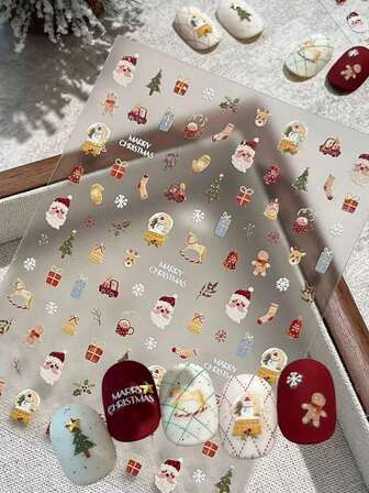 1/2 件圣诞美甲贴纸，新款圣诞老人、雪花、驯鹿、铃铛指甲贴花，流行美甲装饰