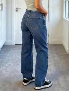 MYOURSA Quần jeans ống đứng dáng suông phong cách vintage rách nhẹ dành cho nữ, thích hợp cho mùa xuân. - Rửa tối - Xem 2
