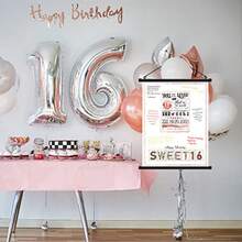 TLL  Teling Sweet 16 Birthday Poster Decorations Rose Gold Wall Art Group Signature Hanging Poster 16th Guest Book Alternative Congrats Birthday Party Supplies For Women Girls With 3 Marker Pens6374 - 如圖 - 查看 6