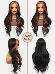 clouder Black Highlight Orange Extra Long Curly Wig 30 Inch Cosplay Wig Halloween Christmas Wig Elegant Soft Matte Hair Loose Curls Casual Outing Street Punk Wig Rock Wig Fluffy Natural Cool Girl Synthetic Heat-Resistant Fiber Wig Suitable For Women Daily Party Wig Music Festival Wig Avant-Garde College Style Wig Modern Fashion Gothic Wig - 挑染棕色 - 查看 5