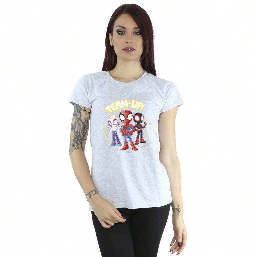 Marvel Damen/Frauen Spidey und seine erstaunlichen Freunde Skizze Baumwolle T-Shirt (Sport Grau) - Grau - Übersicht 1