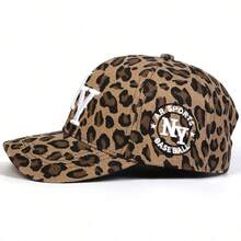 1pc Women's Leopard Print Baseball Cap NY Logo, New York, Outdoor Adjustable Sun Protection Casual Hat, Suitable For Spring, Autumn Trips, Beach, Party - Brown - View 5