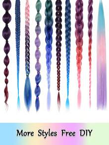 1-3pcs 26 Inch Purple DIY Braiding Hair Extensions | Women Synthetic Yaki Straight Heat Resistant Fluffy Ponytail | Suitable For Halloween, Christmas, Holiday Parties - Purple - View 7
