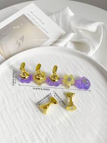 3D树脂亚克力扎染果冻色亮片星星爱心排列底座，配5个极光彩色美甲展示架，日式美甲DIY工具及摄影道具