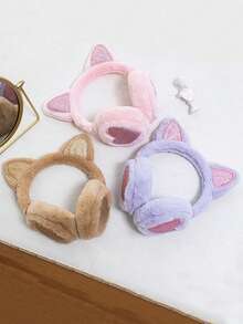 1pc Children's Warm Cute Cat Ear & Heart Shaped Ear Muffs, Autumn/Winter