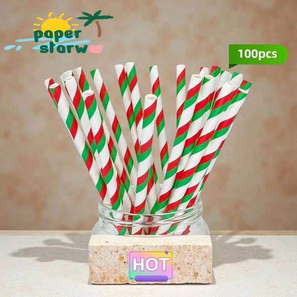 100PCS Assorted Rainbow Striped Smoothie Straws | Paper Straws,Perfect For Birthdays& Weddings& Christmas Decorations And Party Supplies
