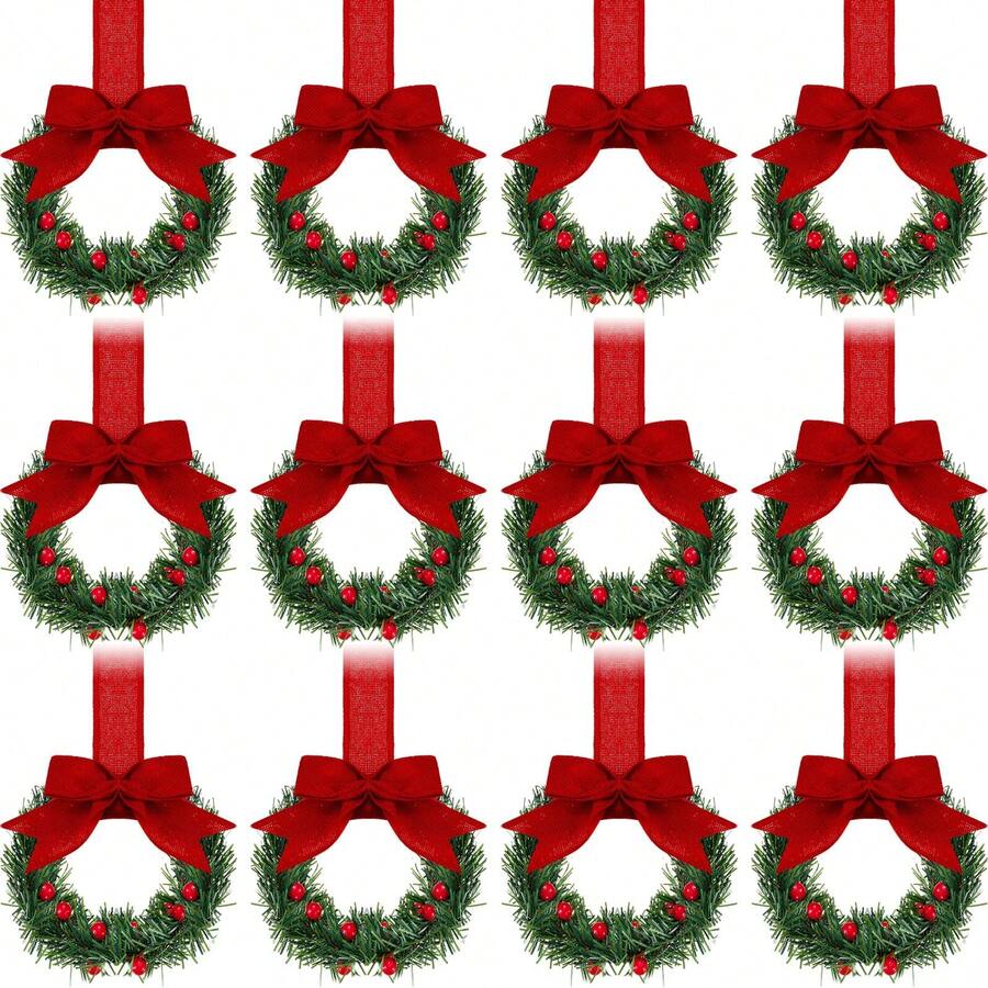Small Christmas Wreaths,Christmas Kitchen Cabinet Wreaths Wirh Red Berries, Mini Christmas Wreaths For Centerpiece Front Door Decor,Christmas Decorations,Living Room Decorations,Office Decorations