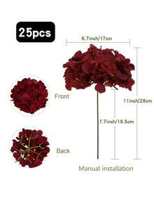 25Pcs Burgundy Red Hydrangea Flowers Artificial Flowers Heads Bouquet, Faux Hydrangea Flowers, Artificial Full Flowers Heads With Stems For Wedding Centerpieces, Home, Garden, Baby Shower, Party Supply, Garland Decor, Bridal Holding Bouquet Decor, DIY Wreath Xmas Tree Decorations, Thanksgiving Halloween Christmas Decor, Arch Background Decoration, DIY Flower Arrangements, For Women Girls Gift