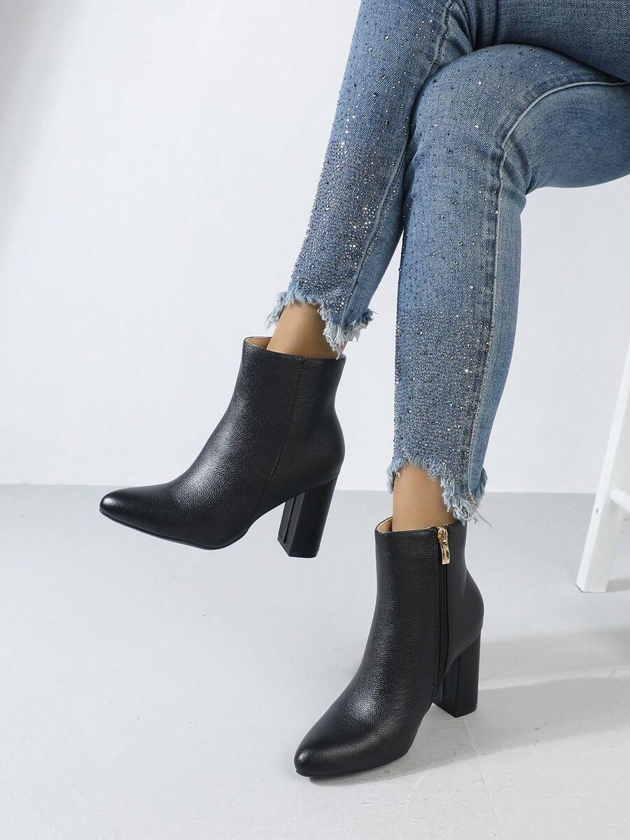 Timesize Fall/Winter Black Ankle Boots For Women, Fashion Ankle Boots, High Heel Boots, Random Pattern, Winter