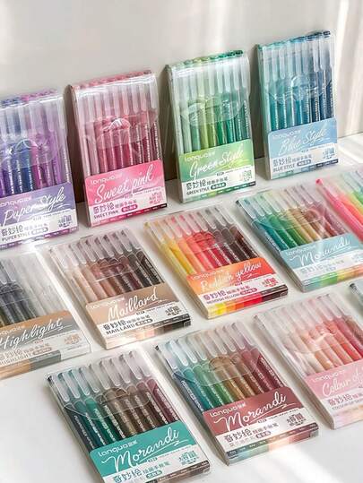 LanGuo Planner Pen Set: Large-Capacity Planner Gel Pen, Drawing Note Fluorescent Pen, Key Point Pen, Single-Tipped Fine Pen