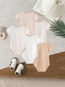 5 Stücke Baby Jungen Mädchen 0-12 Monate reine Baumwolle lässige Kurzarm süße Cartoon Baby Bodys für alle Jahreszeiten