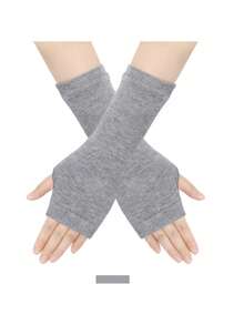 1 par de guantes sin dedos tejidos con calentadores de brazos a rayas, diseño con agujero para el pulgar, regalos para hombres y mujeres