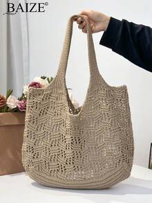 ENBEI Modische neue weiße gehäkelte Handtasche für Herbst/Winter, leicht und einfach zu tragen, große Kapazität gewebte Tragetasche, Damentasche, neue Damentasche für Herbst/Winter, beste Herbst Umhängetasche, geeignet für Pendeln, Reisen, Einkaufen, Rückkehr zur Schule, große Kapazität Handtasche, neues stilvolles Design, perfekt passend zu Herbstoutfits, Weihnachtsgeschenk - Khaki - Übersicht 12