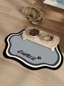 Tapis de nourriture pour animaux de compagnie antidérapant personnalisé, convenant aux chiens et aux chats, séchage rapide et absorbant, avec un nom personnalisé, design de style nordique, tapis de nourriture pour animaux de compagnie durable - Multicolore - Voir 3