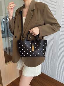 Túi xách nữ đính ngọc trai thanh lịch, túi xách kiểu dáng retro thời trang thu đông mới, túi đeo chéo, ví đựng tiền xu, túi tote - màu đen - Xem 7