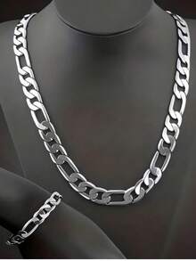 Conjunto de 2 colares de corrente cubana de aço inoxidável clássico, durável, hipoalergênico, à prova d'água - adequado para uso diário