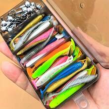50pcs Fishing Lure Set, Including Jig Heads, Soft Bait T-Tail Worm Hooks, Suitable For Bass, Trout And Other Fish, Fishing Tackle