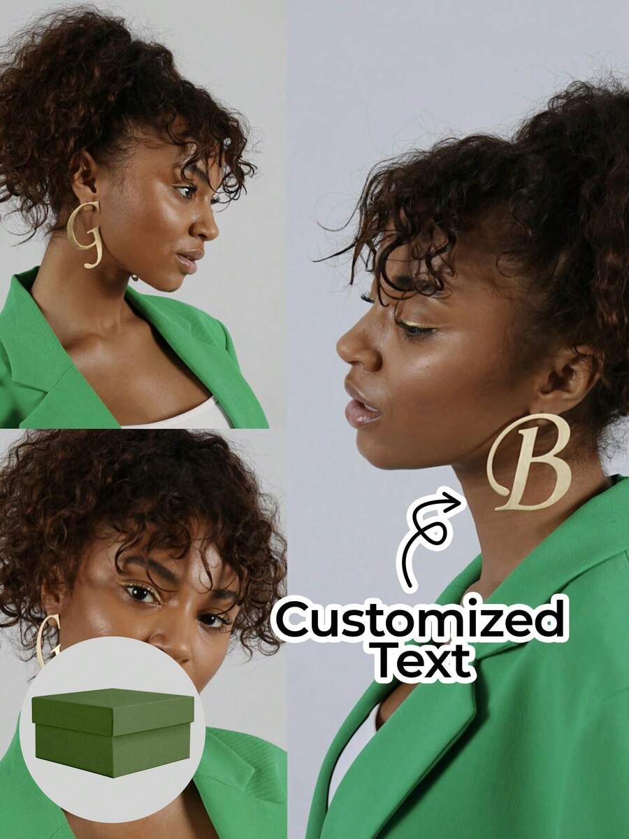 1 Pair Of Personalized Initial Earrings - Custom Letter Jewelry - Large Elegant Earrings - Double Capital Letters - Stainless Steel Fashion Jewelry - Style - Y2K - Fashion - Banquet Style