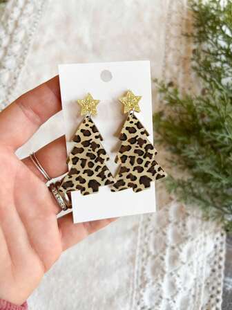 1 Pair Carved Acrylic Christmas Tree Earrings For Women, Cute & Elegant, Festive Holiday Gift (No Card Paper)