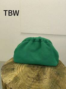 Women's Knitted Handbag, Solid Color, Large Capacity, Classic Retro Buckle Design, Suitable For Vacation And Travel - Green - View 1