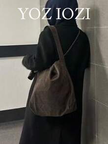 复古仿麂皮托特包，美式小众设计，通勤，户外，日常购物，大容量腋下托特包，女士秋冬