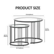 Nesting Coffee Table, 23.6" Round Coffee Table Set Of 2, Glass Nesting Table With Metal Frame, Ceter Tables For Living Room Bedroom Balcony - Black - View 2