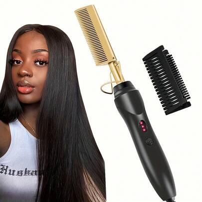 K·SKIN 2-In-1 Electric Hair Straightener Brush, Copper Color, Dual Use For Wet/Dry Hair, Fast Heating, Anti-Scald Shell, Suitable For Home Use And Gift