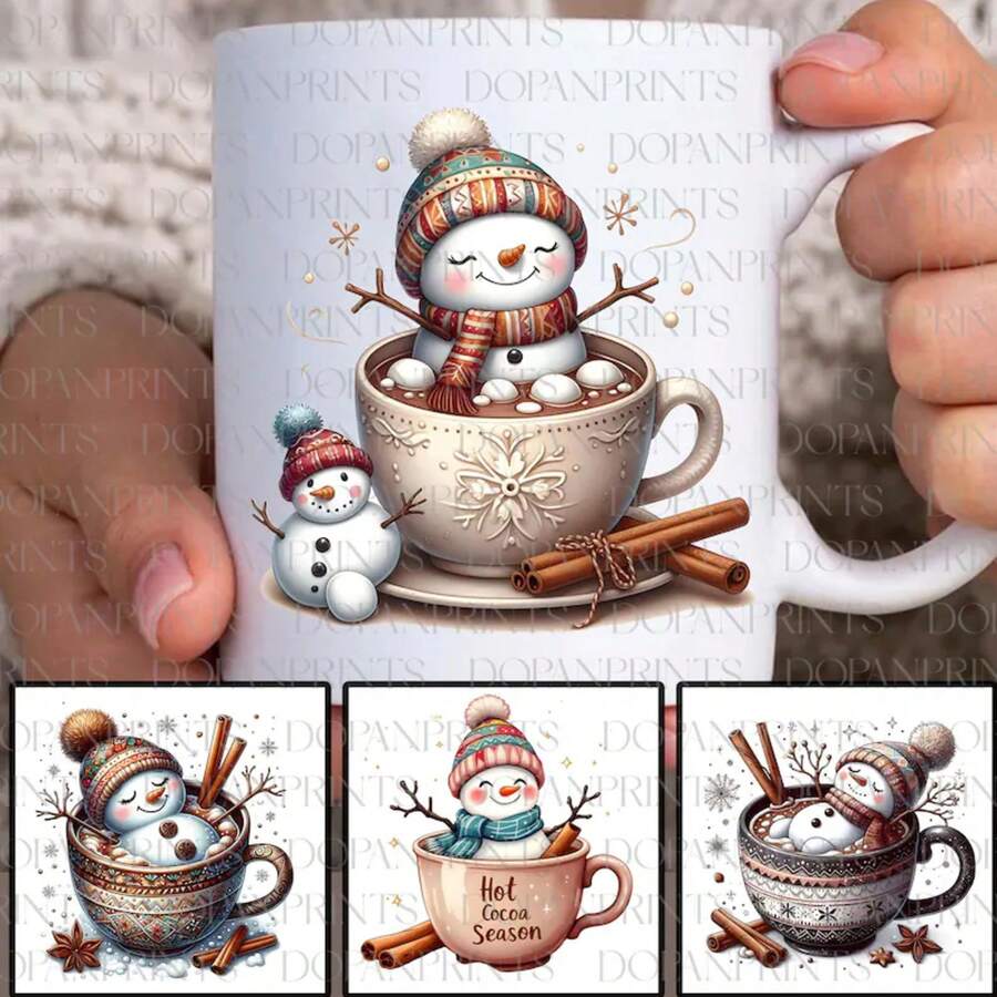 Hot Cocoa Season, Holiday Christmas Mug Sublimationundle Snowman Hot Chocolate Mug, Cozy Winter Coffee Cup - White - View 1