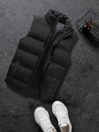 Men's Thick & Warm Quilted Padded Gilet Vest Winter Outwear, For Fall