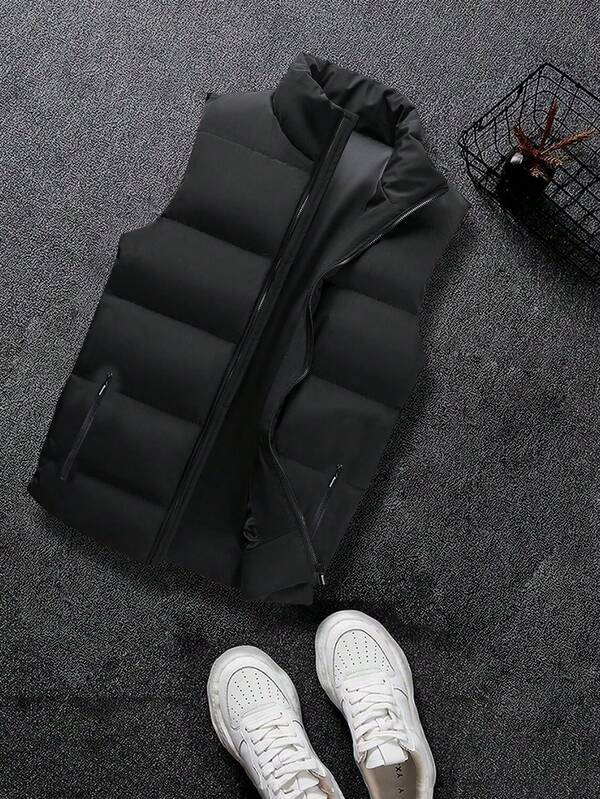 Men's Thick & Warm Quilted Padded Gilet Vest Winter Outwear, For Fall