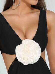 Đầm băng đô dài bó sát, cổ chữ V sâu, không tay, eo khoét sâu, họa tiết hoa 3D gợi cảm mới dành cho nữ dự tiệc tối trang trọng ngày lễ - màu đen - Xem 7