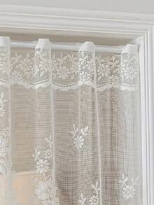 1pc French Romantic Floral Lace Arch Sheer Curtain (Width: 118 Inches Length: 63 Inches) - Large Size, Suitable For Home Decor, Transparent Design Ideal For Living Room, Kitchen And Room Decoration, Perfect Choice For Wedding, Holiday And Party Decoration
