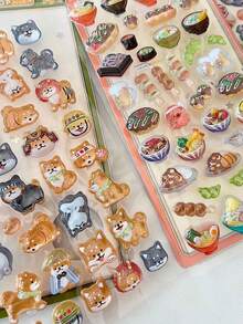 1pc/3D Japan Style Embossed Funny Acrylic Diamond Stickers, Sushi Shiba Inu DIY Decorative Stickers, Cute Embossed Stickers For Phone Decoration