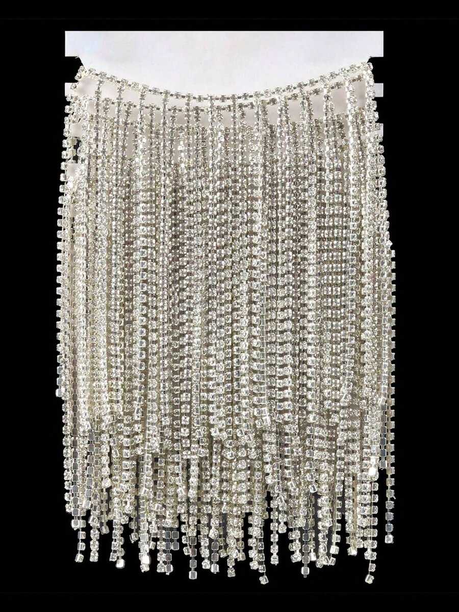 Rhinestone Fringe Rhinestone Fringe Belt Beaded Ribbon Diamond Tassel Chain For Jeans Clothing Accessories DIY Decoration - Clear - View 1