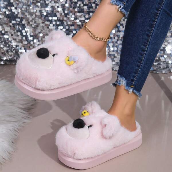 YUNTITAOYU Women's Thick Bottom Warm Slippers, New Autumn/Winter Indoor Home Plush Slippers, Outdoor Non-Slip Wear-Resistant Slippers