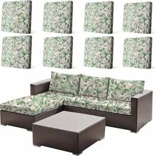 HANDONTIME 8Pcs Patio Cushion Covers Stretch Outdoor Couch Cover Cushions Outdoor Furniture Waterproof Patio Furniture Cover Pets Sofa Covers Washable (Khaki,Cover Only) - C:Lá xanh - Xem 10