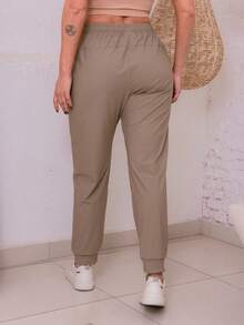 Women's Simple Knot Pocket Drawstring Pants - Beis - Ver 4