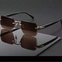 1 pieza Gafas de moda sin marco de unicolor retro, gafas sin montura de metal de alta gama unisex, adecuadas para vacaciones, viajes, fotografía callejera, senderismo, fiestas, festivales de música y como un regalo ideal