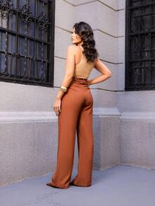 Women's Casual Elegant Tailored Pantaloons - 鏽棕色 - 查看 2
