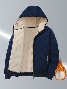 Men's Jacket, Thermal Lined Thick Hooded Coat, Casual Everyday, Vacation, Outdoor, Hiking, Running, Fitness Sports Wear,Fleece - Navy Blue - View 3