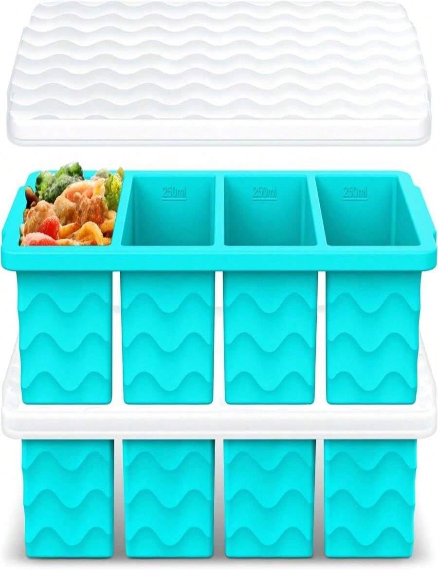 Silicone Freezer Molds For Soup With Lid – 1-Cup Soup Container Style Ice Cube Trays For Freezer, Meal Prep &Amp; Food Storage, Freeze 250mL_125mL Portions – 2 Pack - ColorC - 查看 1
